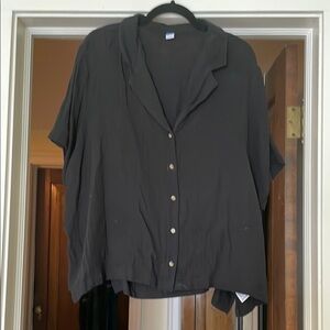 Women's Linen Black Button-Up Blouse and Wide Leg Pants